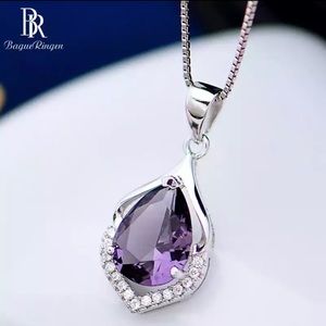Elegant Natural Amethyst Solid Sterling Silver Necklace